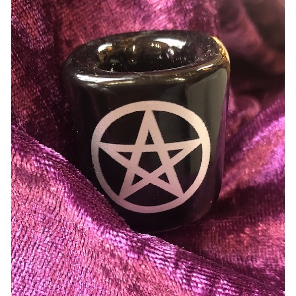 Candle Holder Black with pentagram Ceramic 